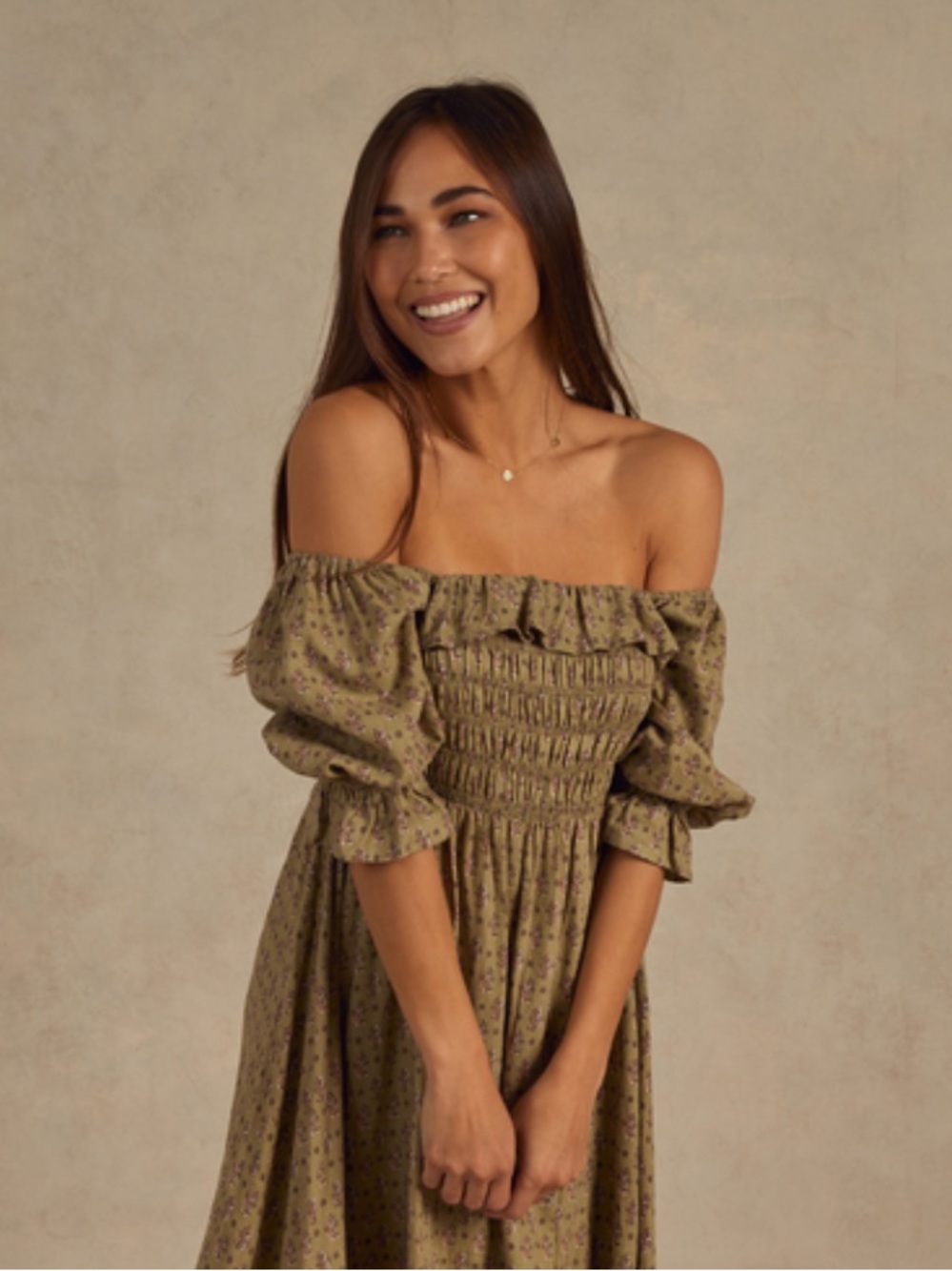 Rylee and Cru Birdie Dress flower block  Puff-Sleeve Maxi Dress
